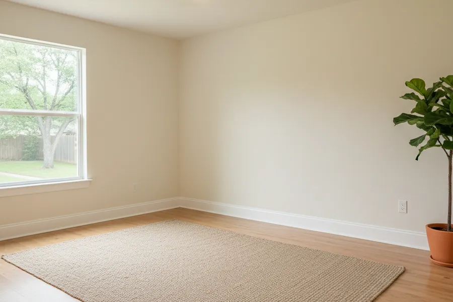 Restored and dry interior room of a Texas home after water damage repair is complete